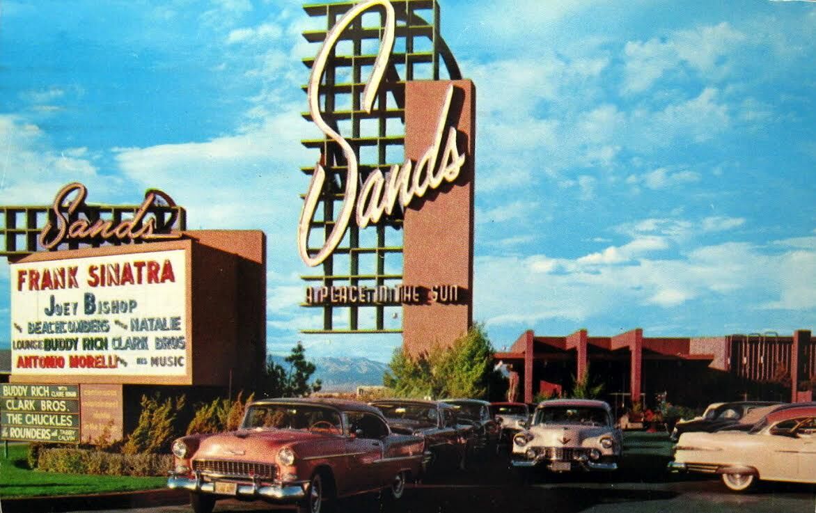 The Sands, 1959 — Frank Sinatra and Joey Bishop on the marquee